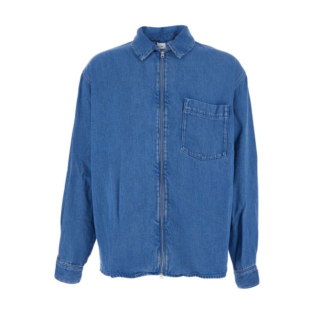 Won Hundred Men Shirt 'Zayne Denim Zip' Blue With Front Zip In Tencel Men